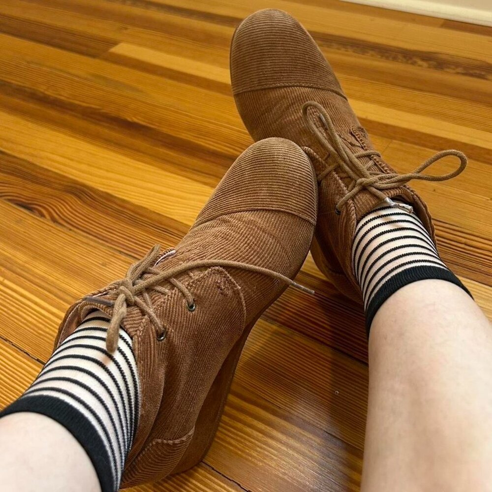 Chestnut Corduroy Lace-Up Wedges